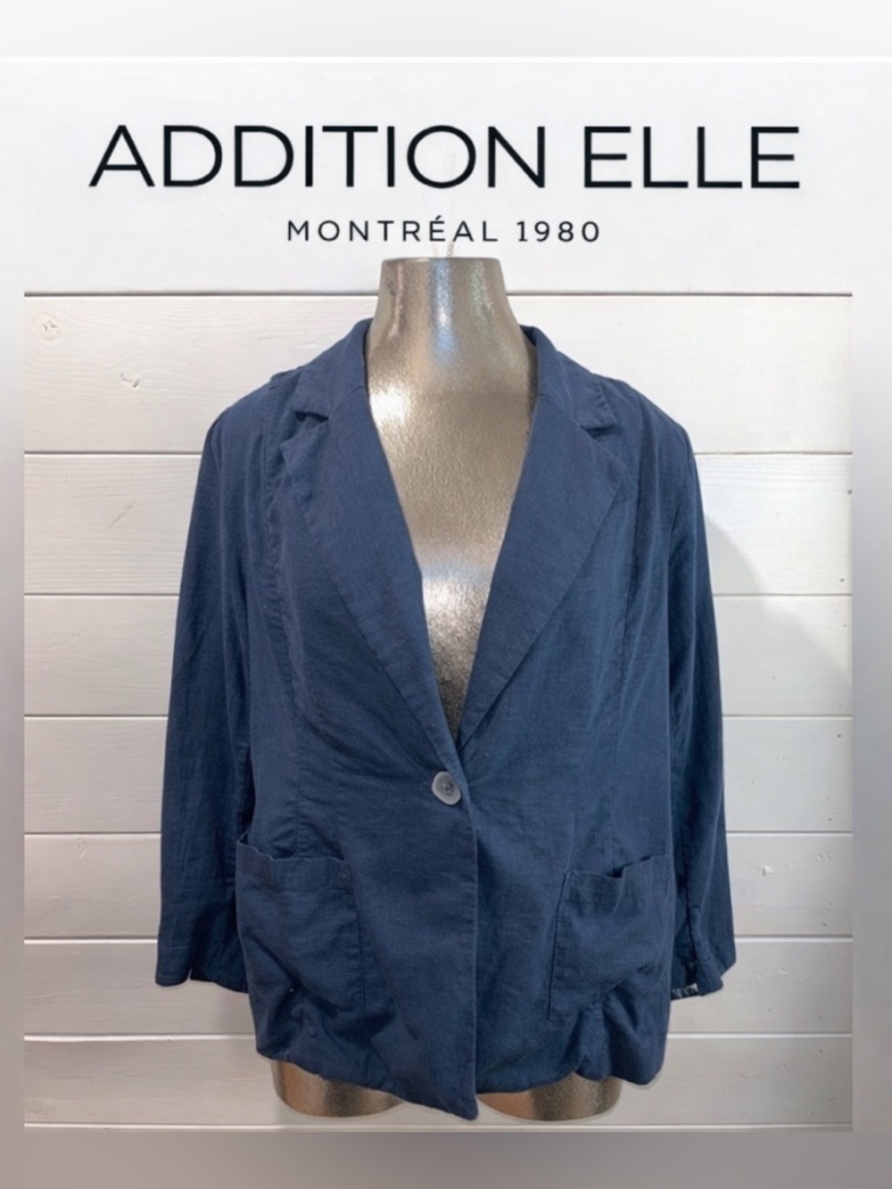 ADDITION ELLE - Navy Linen-Blend Blazer - Size 10